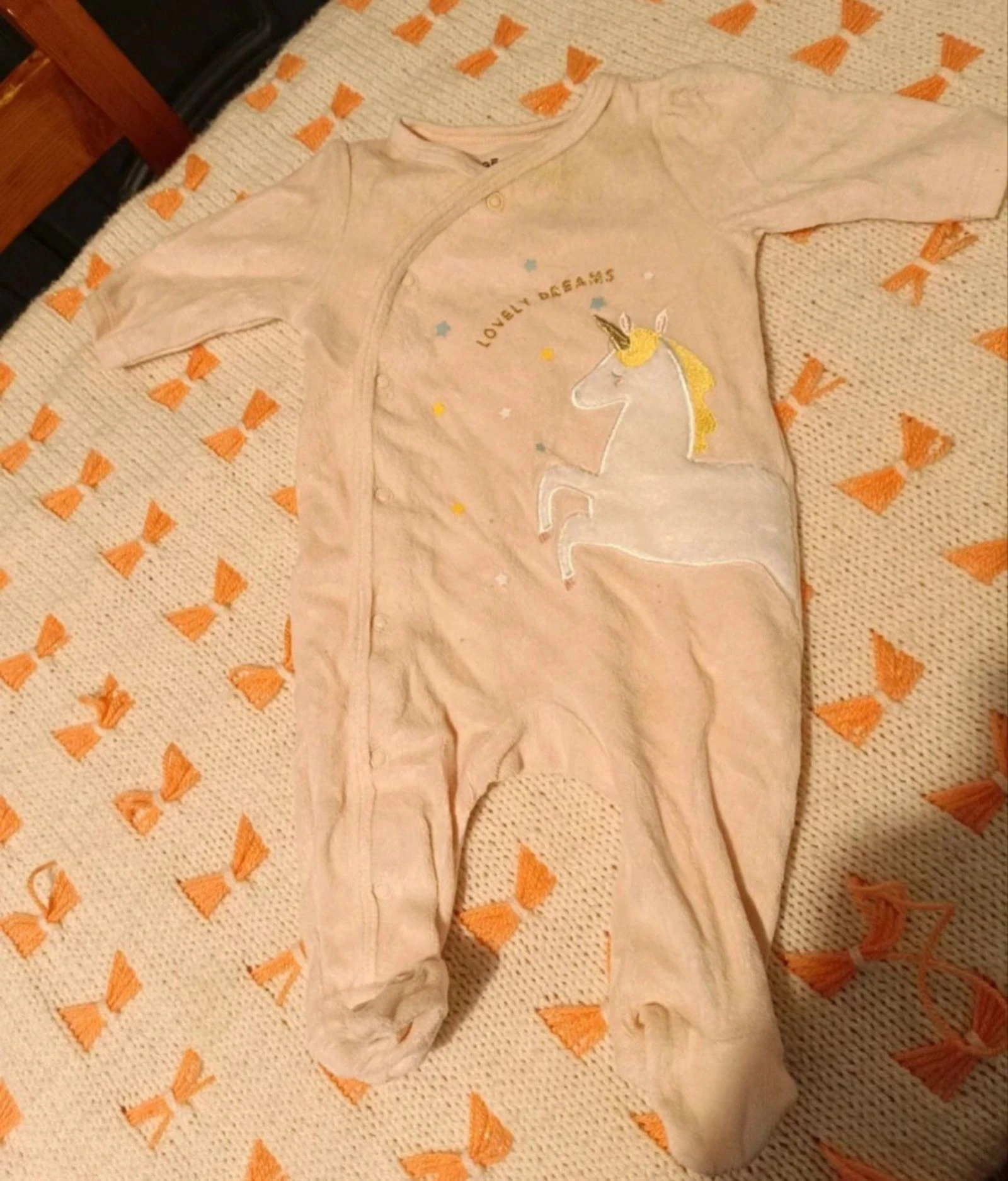 Pyjama dors-bien velours rose licorne GÉMO – Taille 3 mois – Très bon état